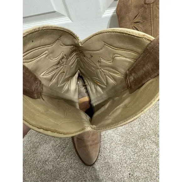 Vintage Dingo Acme Leather Cowboy Boots Women’s Sz US 7 Made In USA Western Tan - Picture 11 of 13